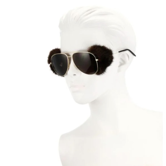 Saint Laurent Accessories - NEW in Case Saint Laurent Women's Metallic Classic 11 Shields 59mm Mink Fur-trim